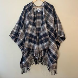NWOT Universal Thread Ruana Plaid Flannel Shawl Brown & Black OS